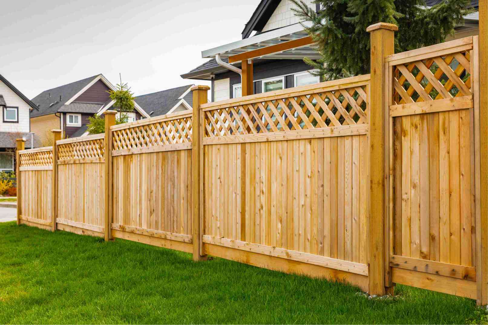 Wood fence with trellis